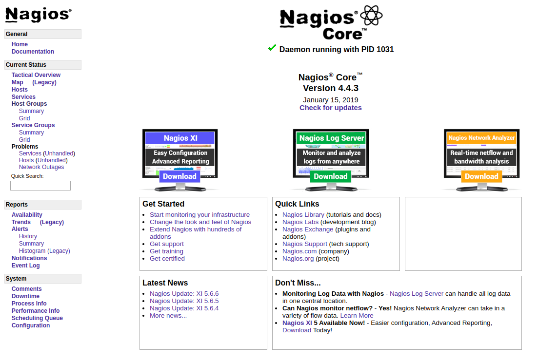 Fig. 2 - Nagios homepage